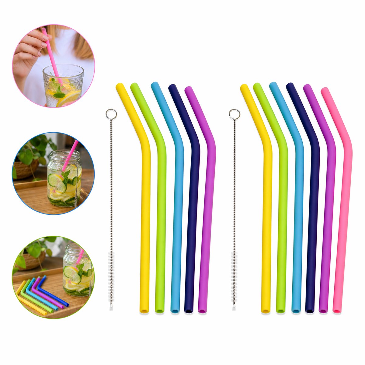 PD® Rietjes - Herbruikbare Siliconen Rietjes - 21 cm - 14 delig