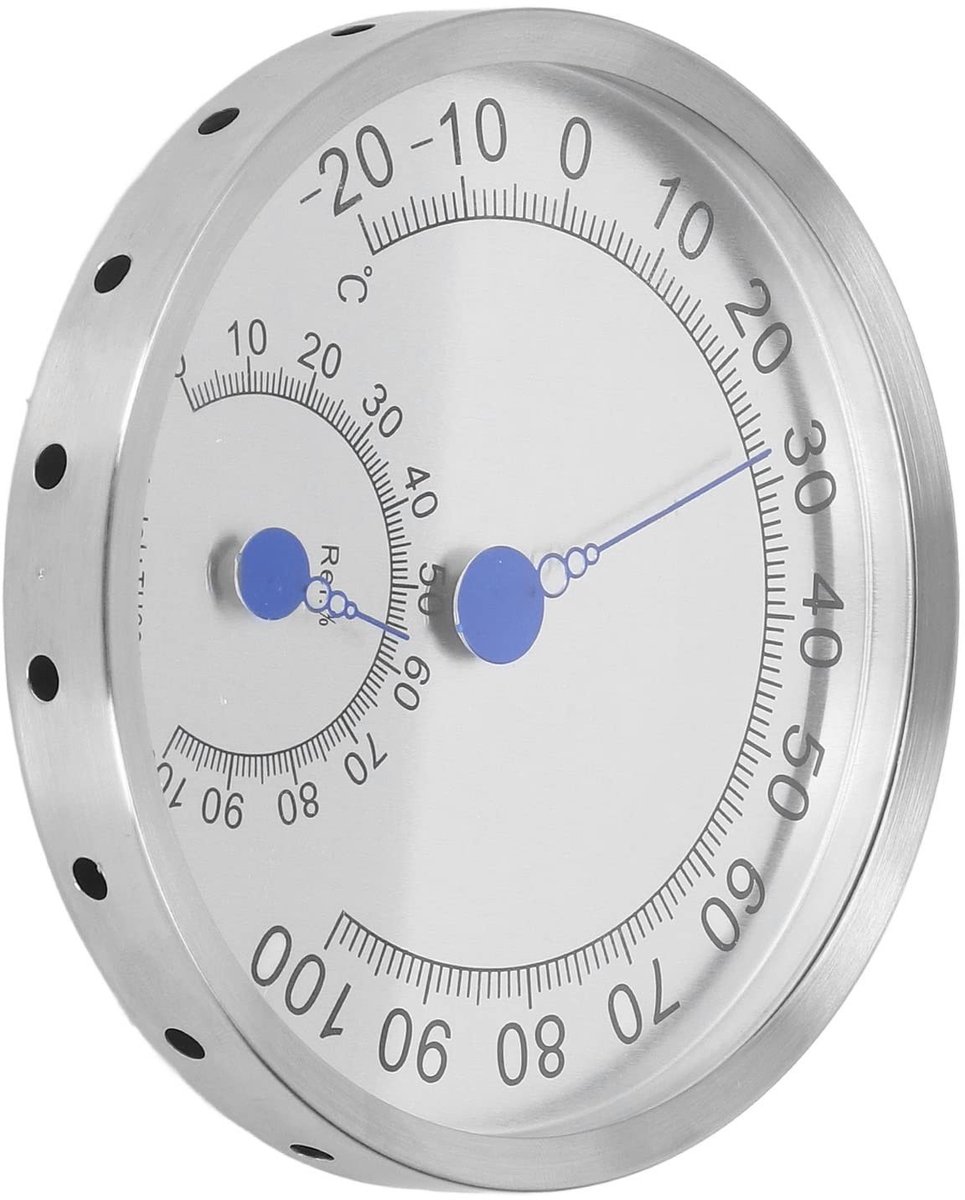 Ronde Thermometer RVS - Buiten Thermometer met Hygrometer - Waterdicht en Hittebestendig