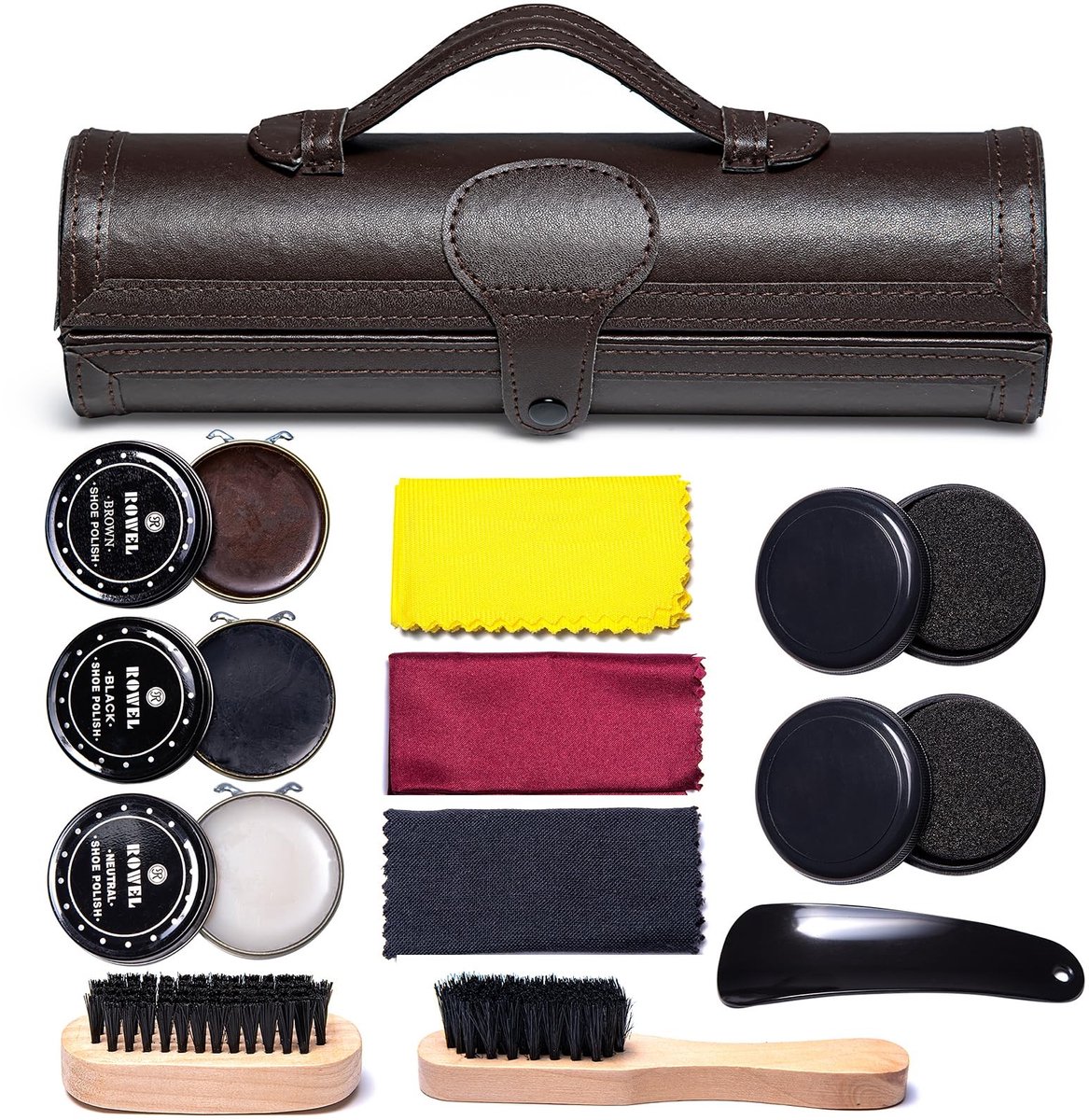 Dailygoods - Schoenpoetsset - Schoenverzorging - Luxe Reiskoffer - Bruin - Premium Kwaliteit - Ideaal voor Reizen - 12 Stuks