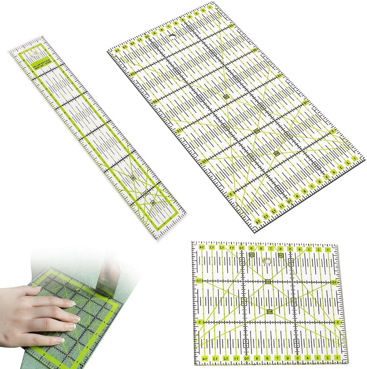 Patchwork Liniaal Set van 3 Stuks, Naaigerei voor Precisie Snijden en Quilten, Ideaal voor Stof Creaties en DIY Projecten