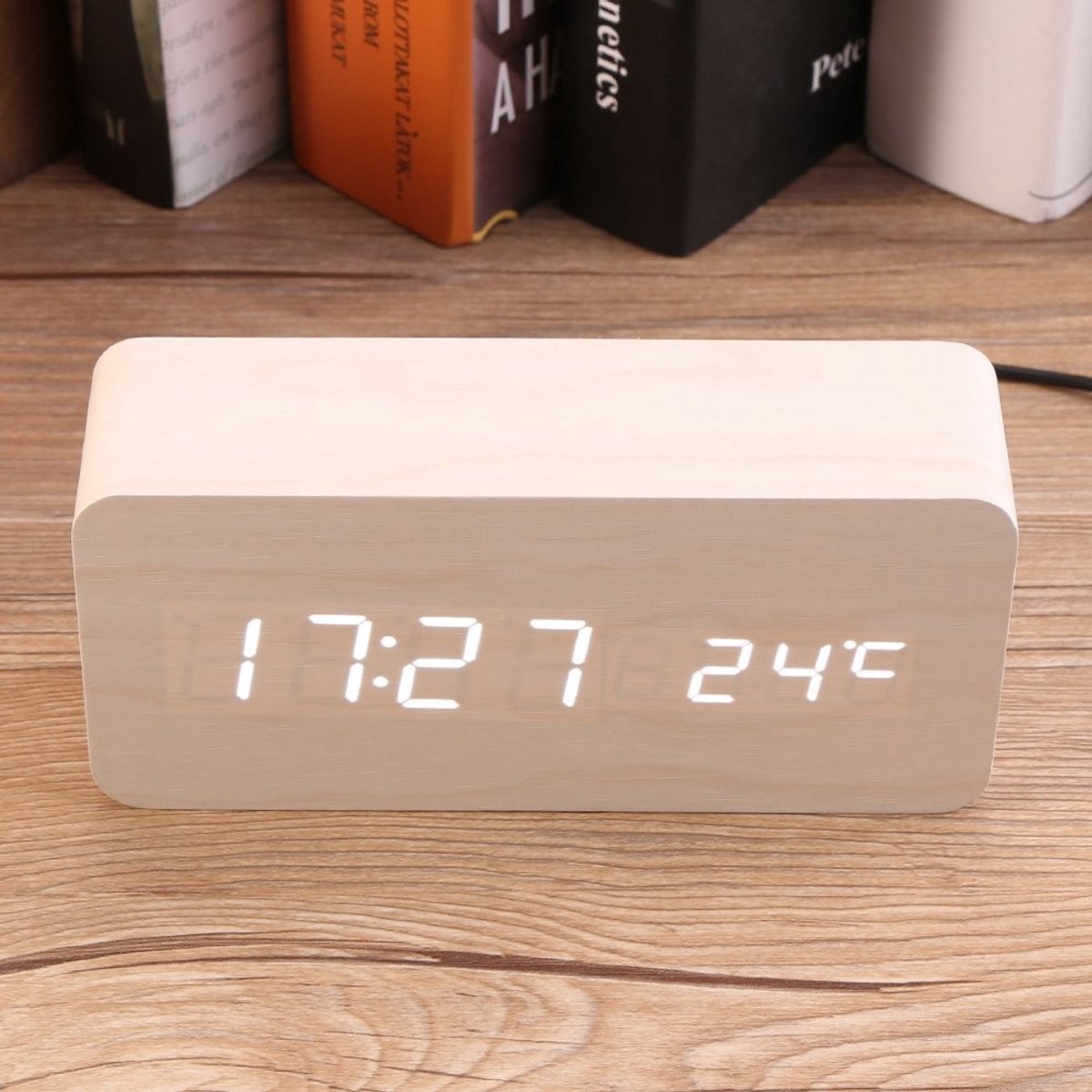 Vlemico - Houten LED wekker - Digitale klok met temperatuurweergave - Compact design - Mini formaat - Draagbaar voor huis en kantoor