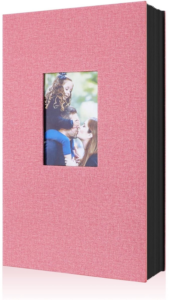Vlemico - Fotoalbum - 300 vakjes - Elegant linnen - Roze - Foto opslag - Waterdicht en zuurvrij - Geschikt voor ouders - 10 x 15 cm