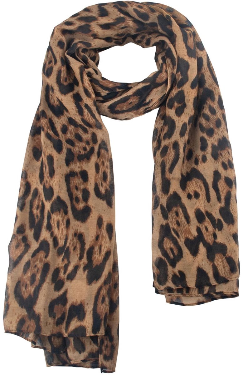 By shayne - Luipaardsjaal - Elegante sjaal - Tijdloos design - Beige en zwart - Zijden sjaal - Geschikt voor dames - 90 x 180 cm