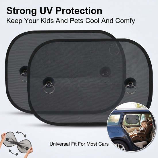 Zonnescherm auto - Zonwering Zijruiten - TENZHVXI® - Dubbel Laag Gaas Blokkeert 97% UV Straling - Twee Sterke Zuignappen Voor Veilige Montage - Nylon Mesh 17 X 14 Inch - Universeel Pasvorm Voor Zijramen En Achterruit — afbeelding 5