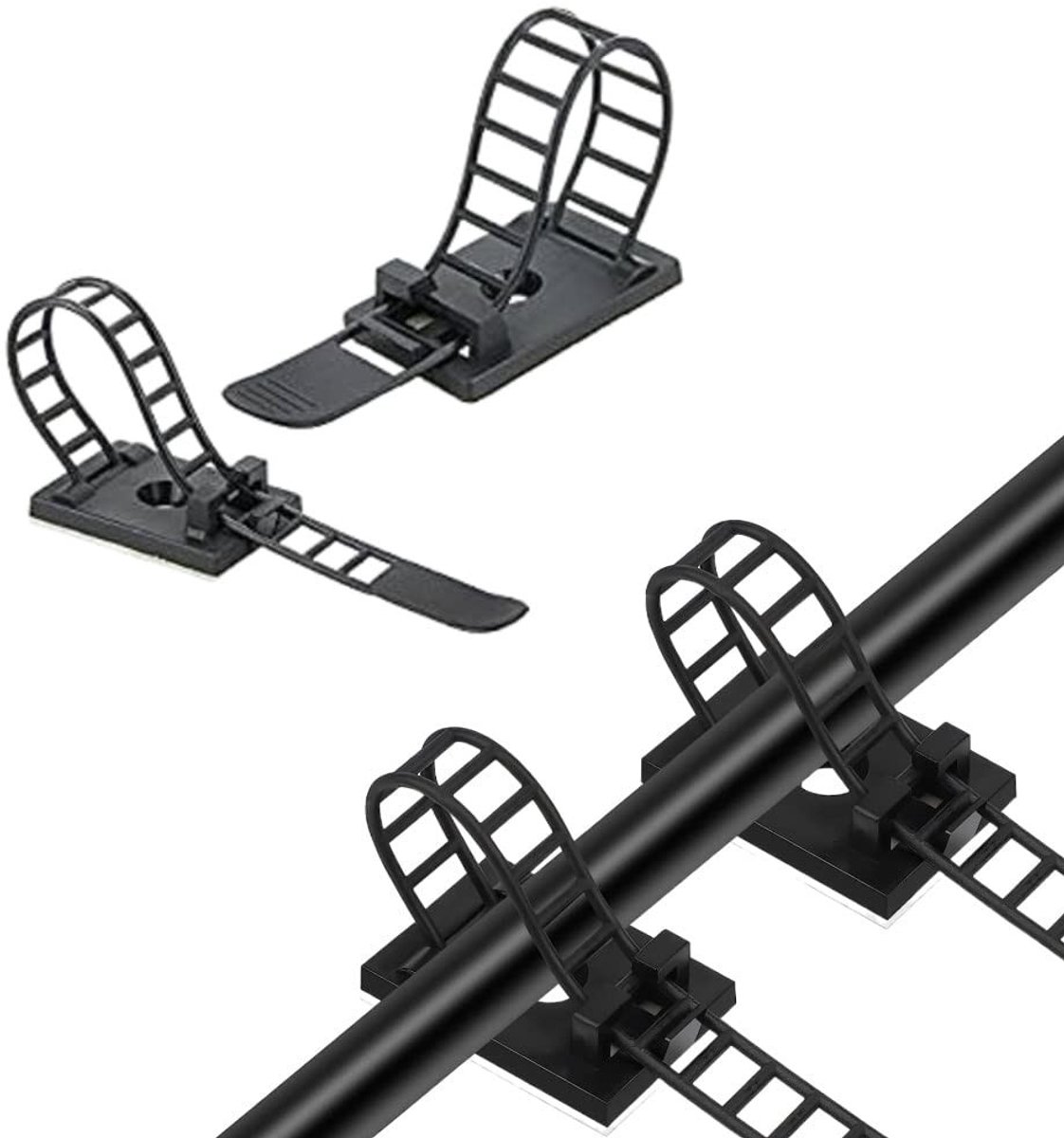 Vlemico - Kabelbinders - Zelfkleven kabelbinders - Organiseer kabels - Zwart - Multifunctionele binders - 20 stuks - Geschikt voor computer-tv - Nylon