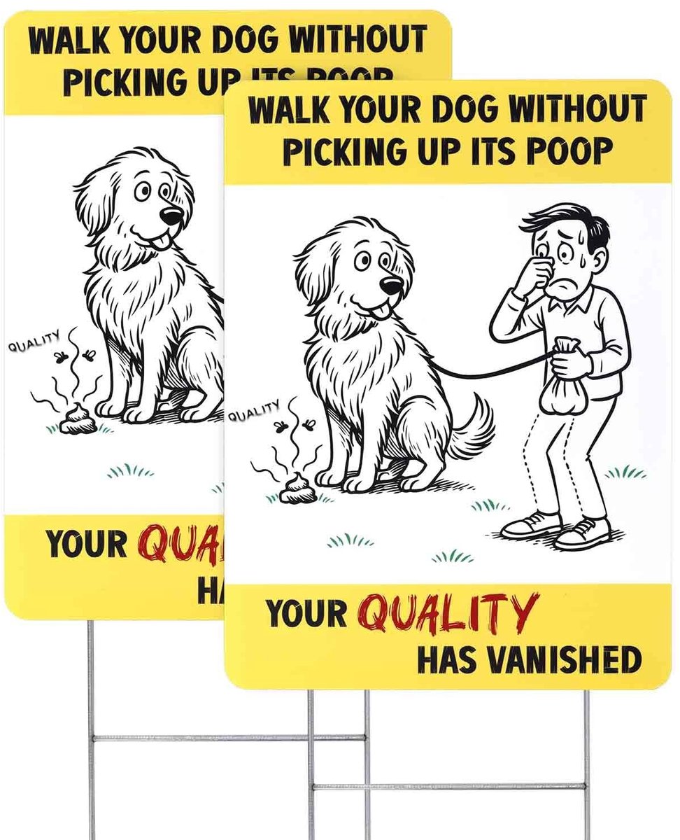 Vlemico - Borden Ruim de Uitwerpselen Van Uw Hond Op - Dubbelzijdig Bord - Weerbestendig - 35x25cm - Opruim Borden - Geschikt voor Tuin en Buiten -...