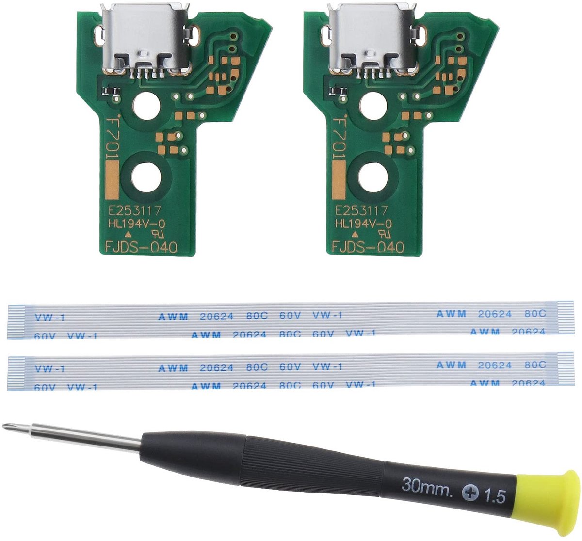 Vlemico - 2 Interface Board JDS-040 - Vervanging Oplaadpoort - Inclusief 12 Lint Kabel - Onderdeel voor PS4 Pro/Slim Controller - Ge...