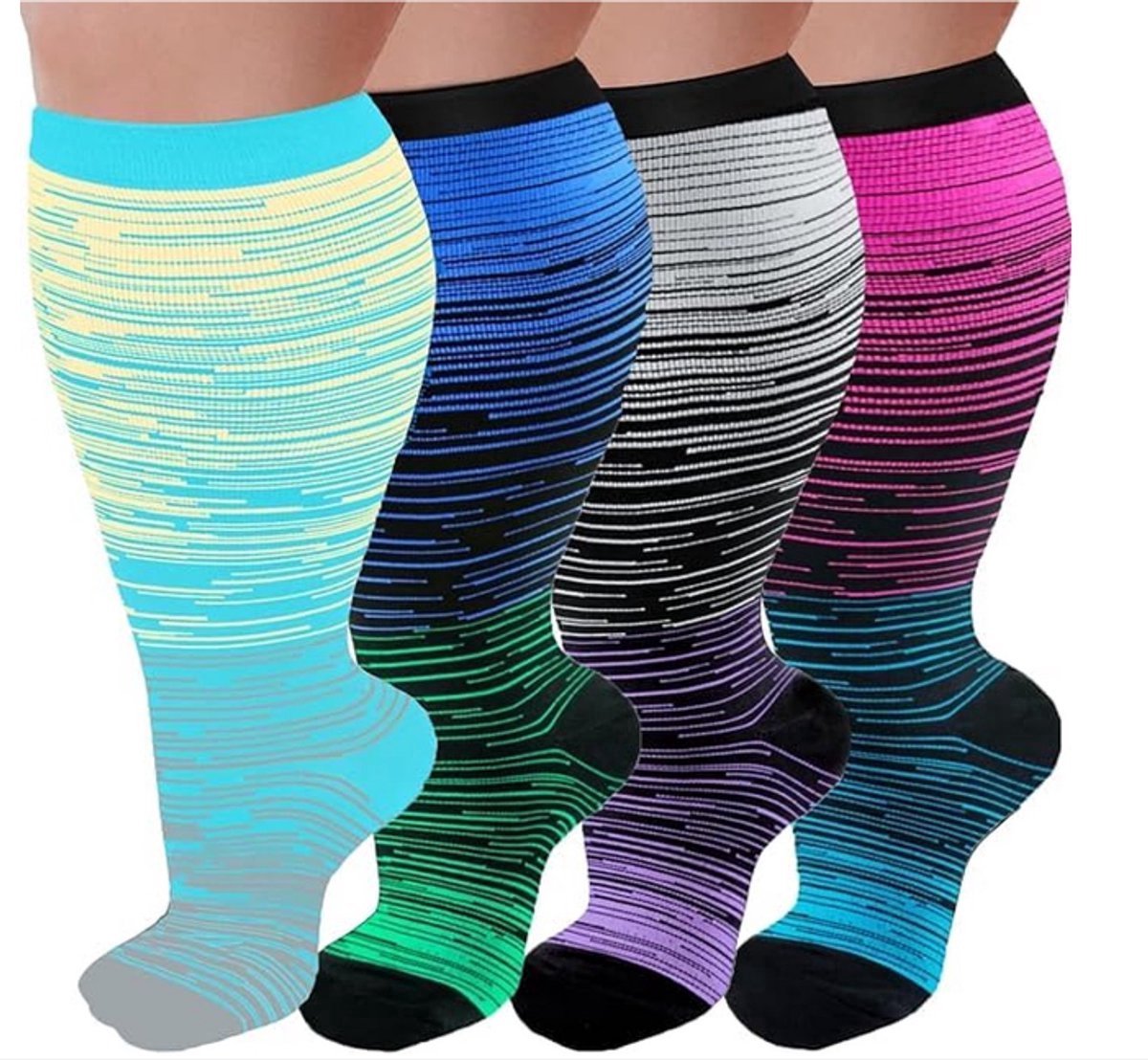 casalora Compressiekousen-Compressie sokken-Dames en heren steunkousen-Hardlopen-4XL-Overknee sokken-Brede kuitsokken-4 paar