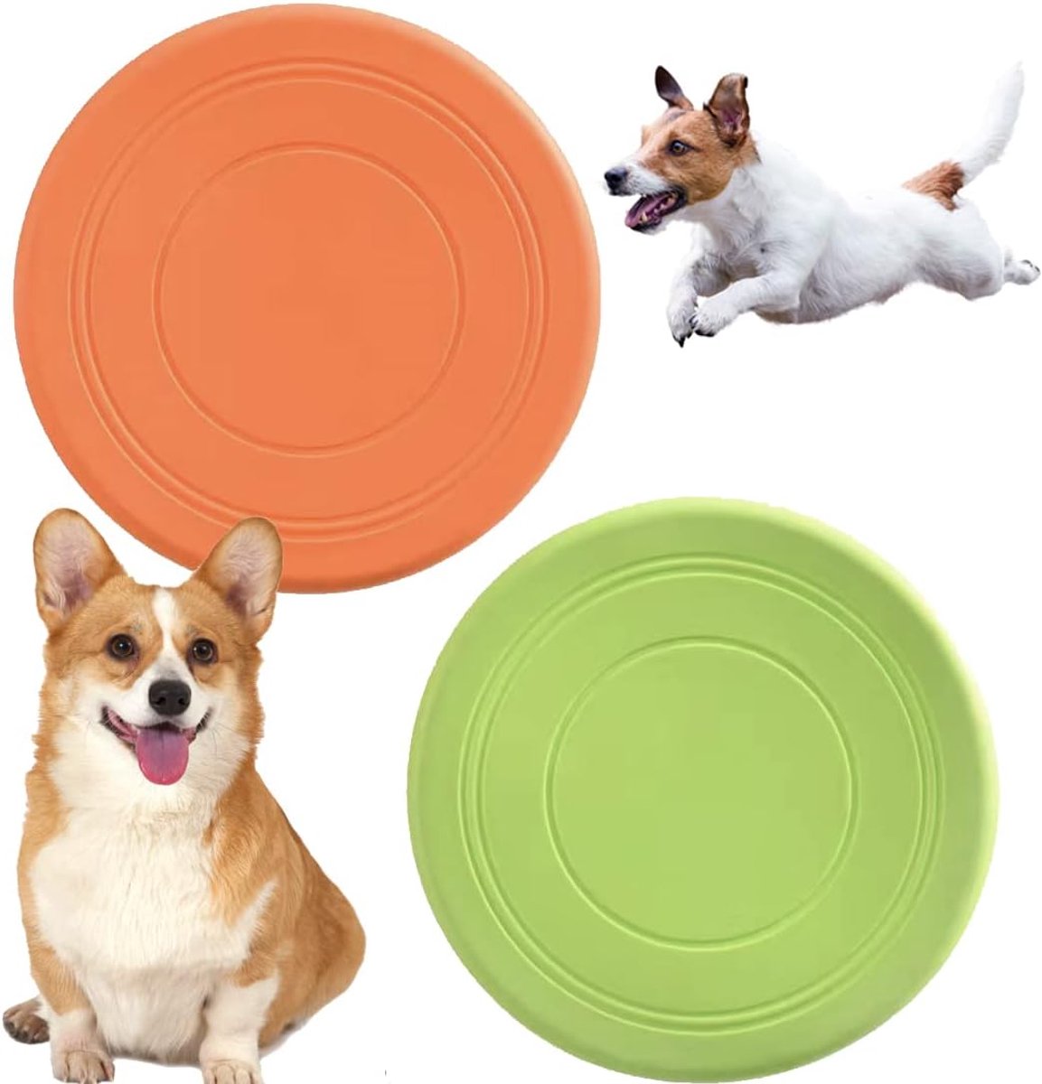 Frisbee Hond - Frisbee voor Honden - Zacht & Drijvend - Hondenspeelgoed - Frisbees - Zomer - Buitenspeelgoed - Voor alle Honden - Speelgoed voor Huisdieren - Huisdier Frisbee - Puppy Trainingsschijf - Groen en Oranje - 2 Stuks - van Imperatoris