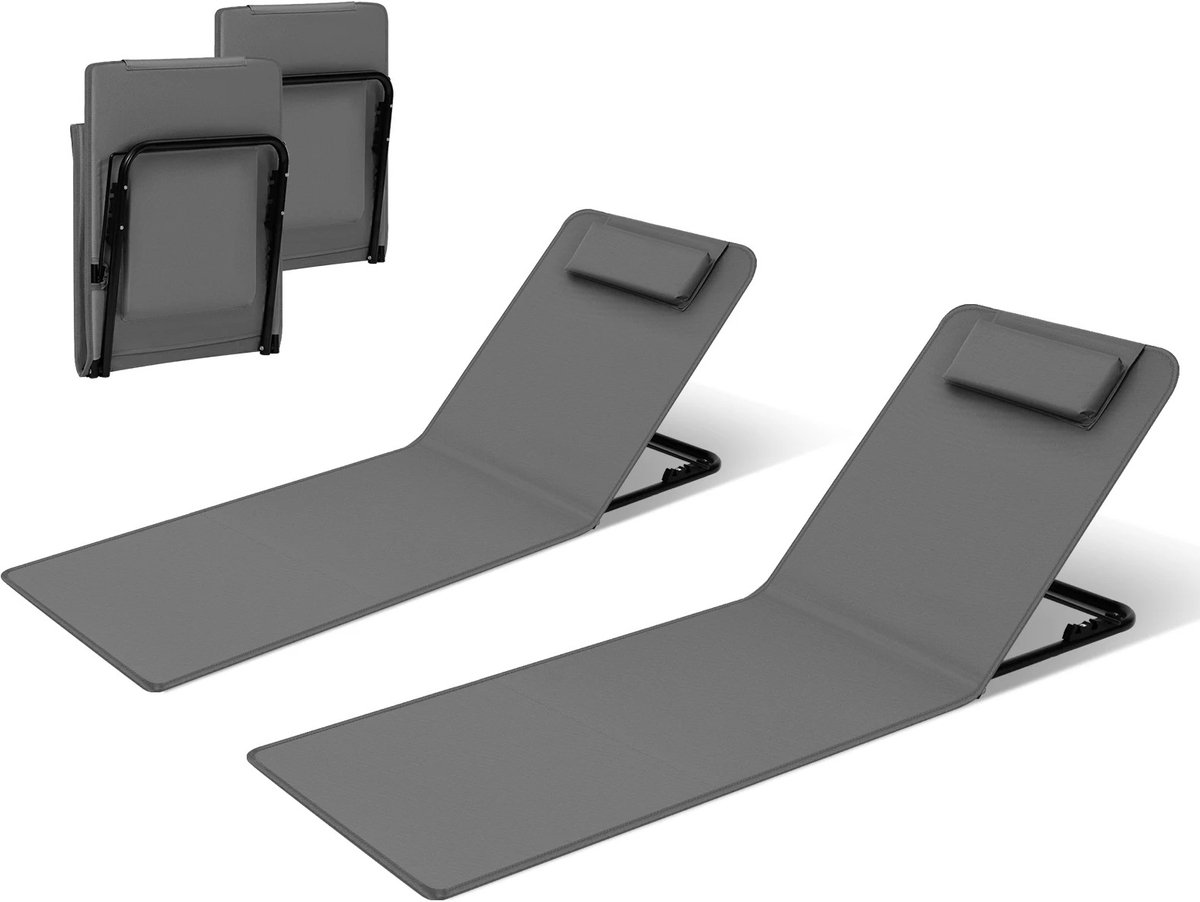 Woltu - Ligbed - Strandmat - Strandstoel - Opvouwbaar - 3-niveau Verstelbare Rugleuning - Lichtgewicht - Met Opbergtas - Grijs