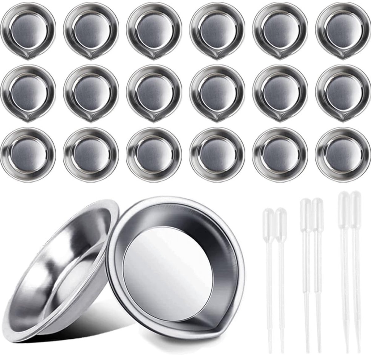 Dailygoods - 18 Stuks Rond Palet - Make-up Mengpalet - Roestvrij Staal - Zilver - Druppelaars - Geschikt voor Schilderen en Creativiteit - 5 cm