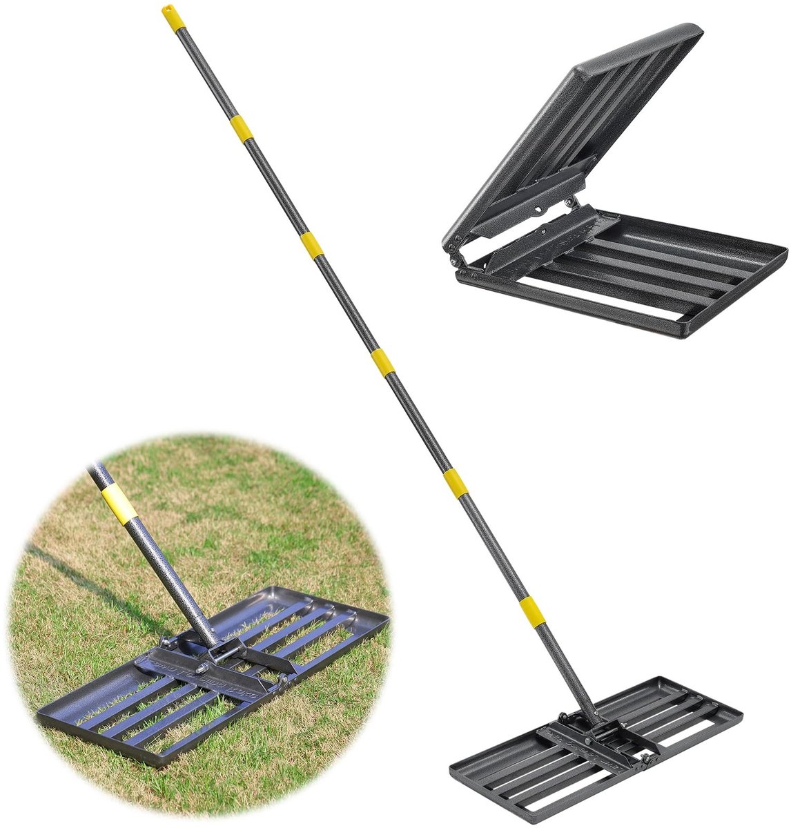 Elzusha - Opvouwbare gazonhark - Efficiënte grashark - Handvat 220 cm - Gladde randen - Ideaal voor gazononderhoud - Compact en gebruiksvriendelijk