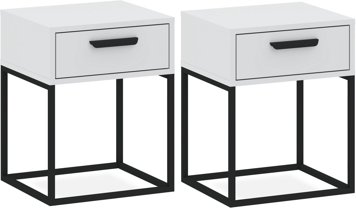 KONSIMO® RECTUS Nachtkastje Set van 2 - met lade - Bijzettafeltjes (2 stuks) - Wit - 40x52x39 cm