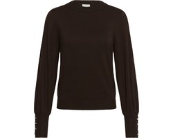 Kaffe KAlizza Round Neck Pullover Buttons Dames Trui - Coffee Bean