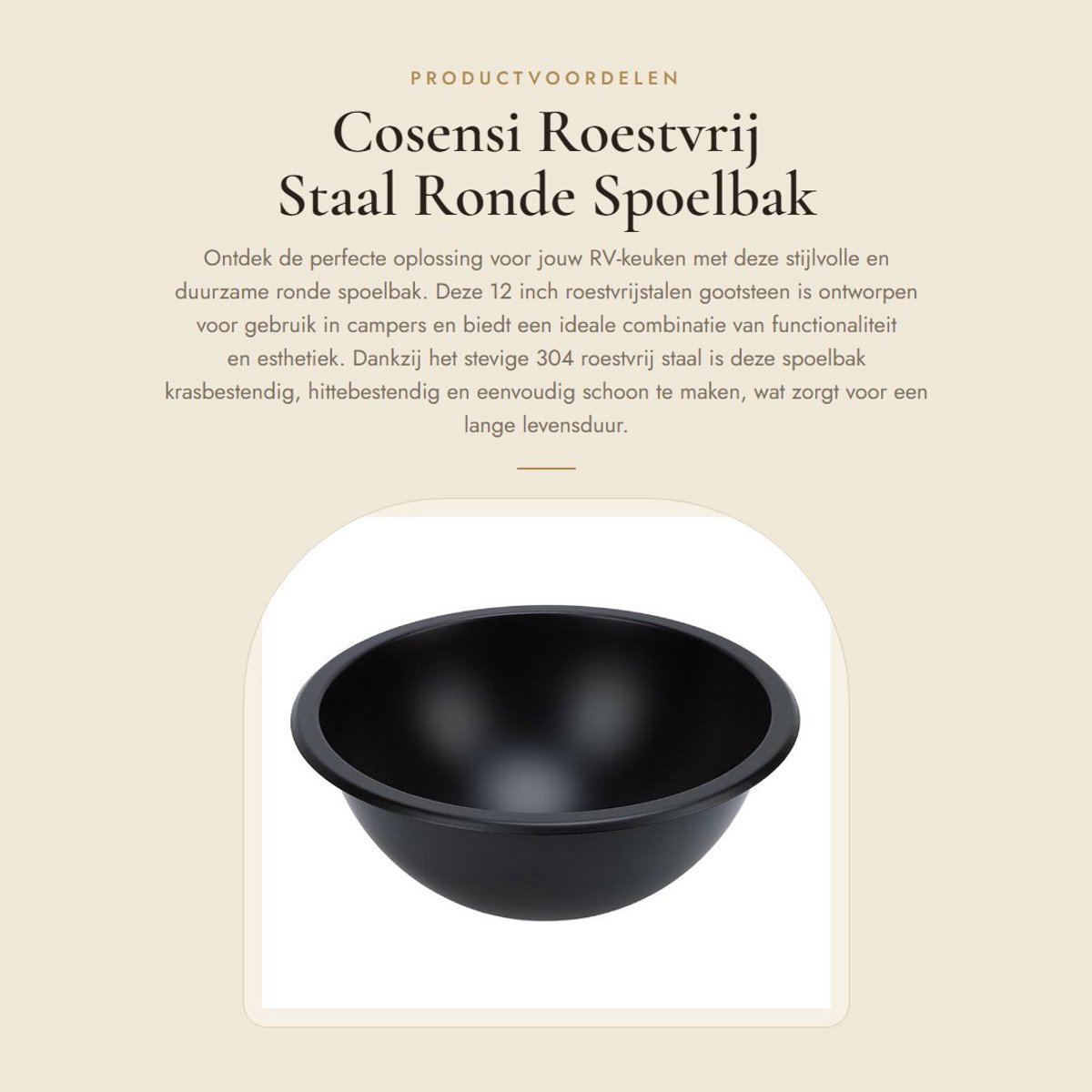 Dailygoods- Gootsteen Roestvrij Staal - Ronde Spoelbak 12 Inch - Enkele Kom - Hittebestendig - Ingebouwde Installatie - Efficiënt Afvoersysteem