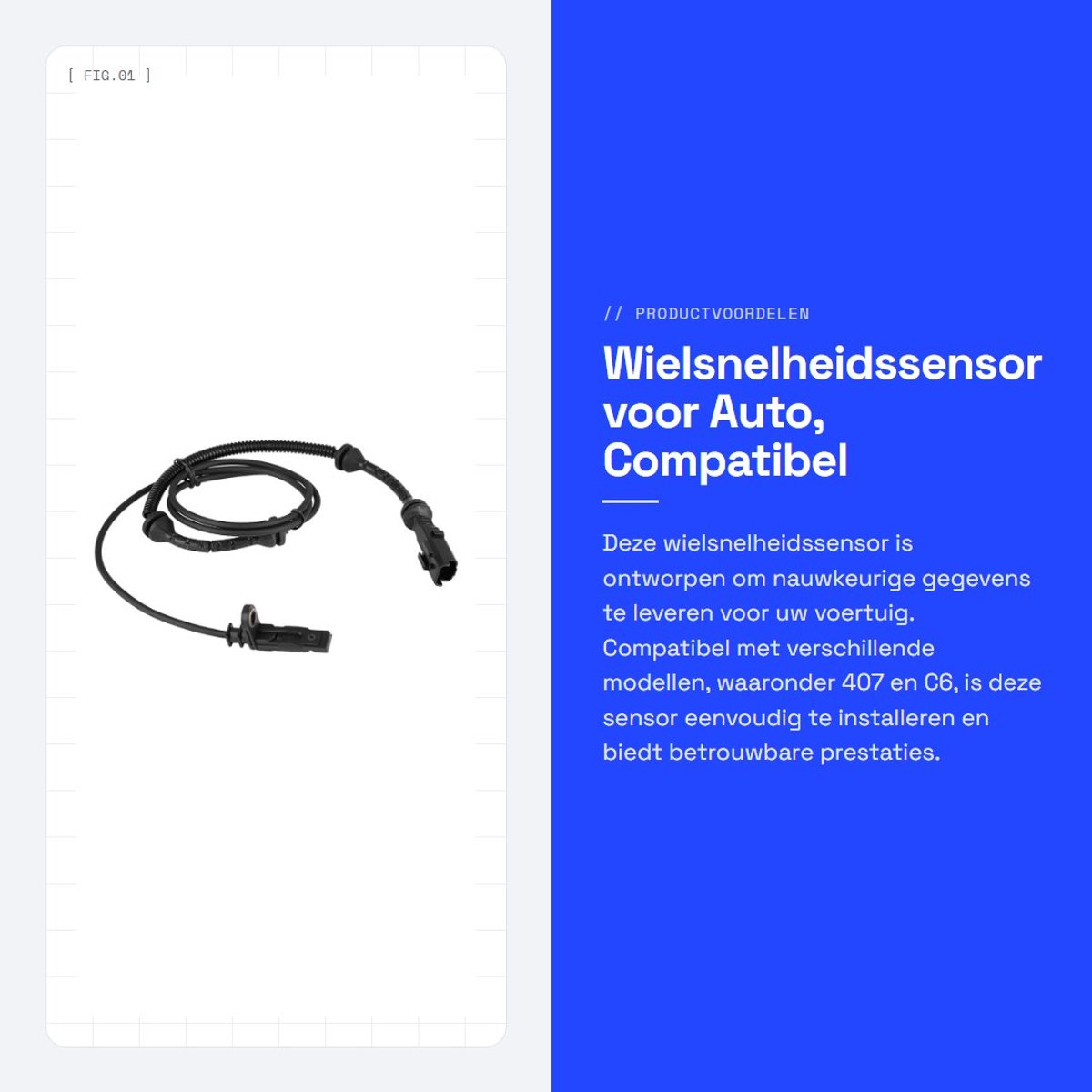 Dailygoods- Wielsnelheidssensor ABS - Compatibel met 407/C6 - Kunststof - Totale lengte 134 cm - Kabeldikte 3,9 mm - Gewicht 75 g - Snelheidsensor