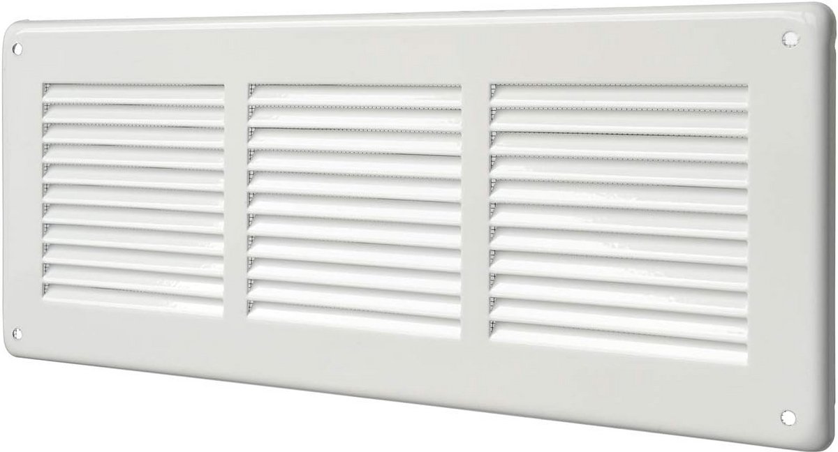 Ventilatierooster Plaatstaal - Wit Rooster - Ventilatie Verbeteren - Met Insectennet - 34x14 cm - Wit