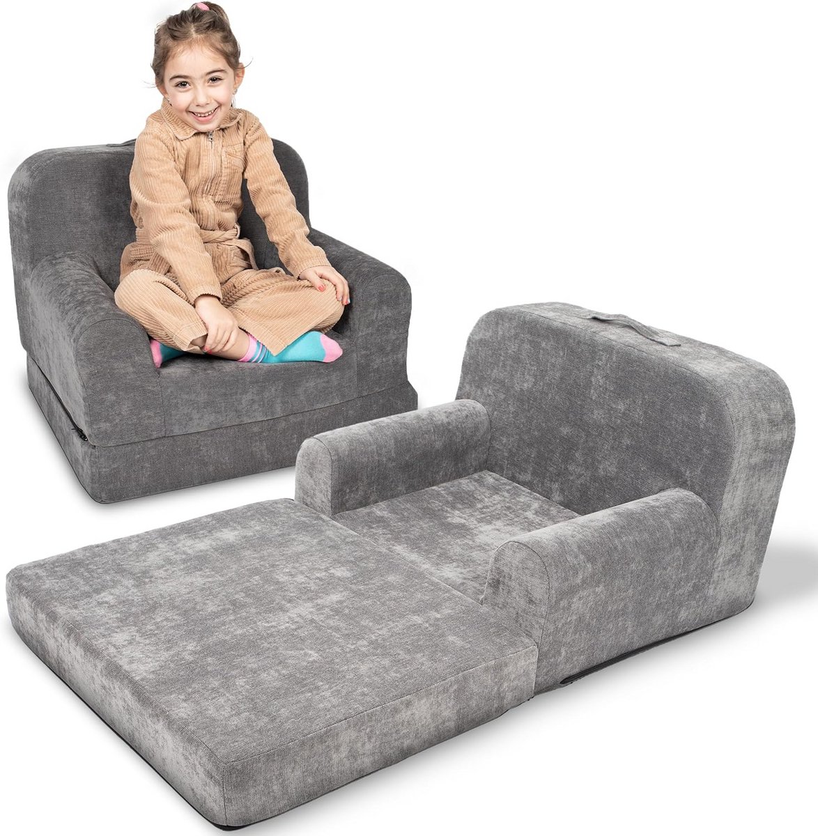 Kinderbank Stoel - Peuter Meubel - Spelen en Ontspannen - 2-in-1 Converteerbaar - 50.8 x 63.5 x 52.83 cm - Grijs