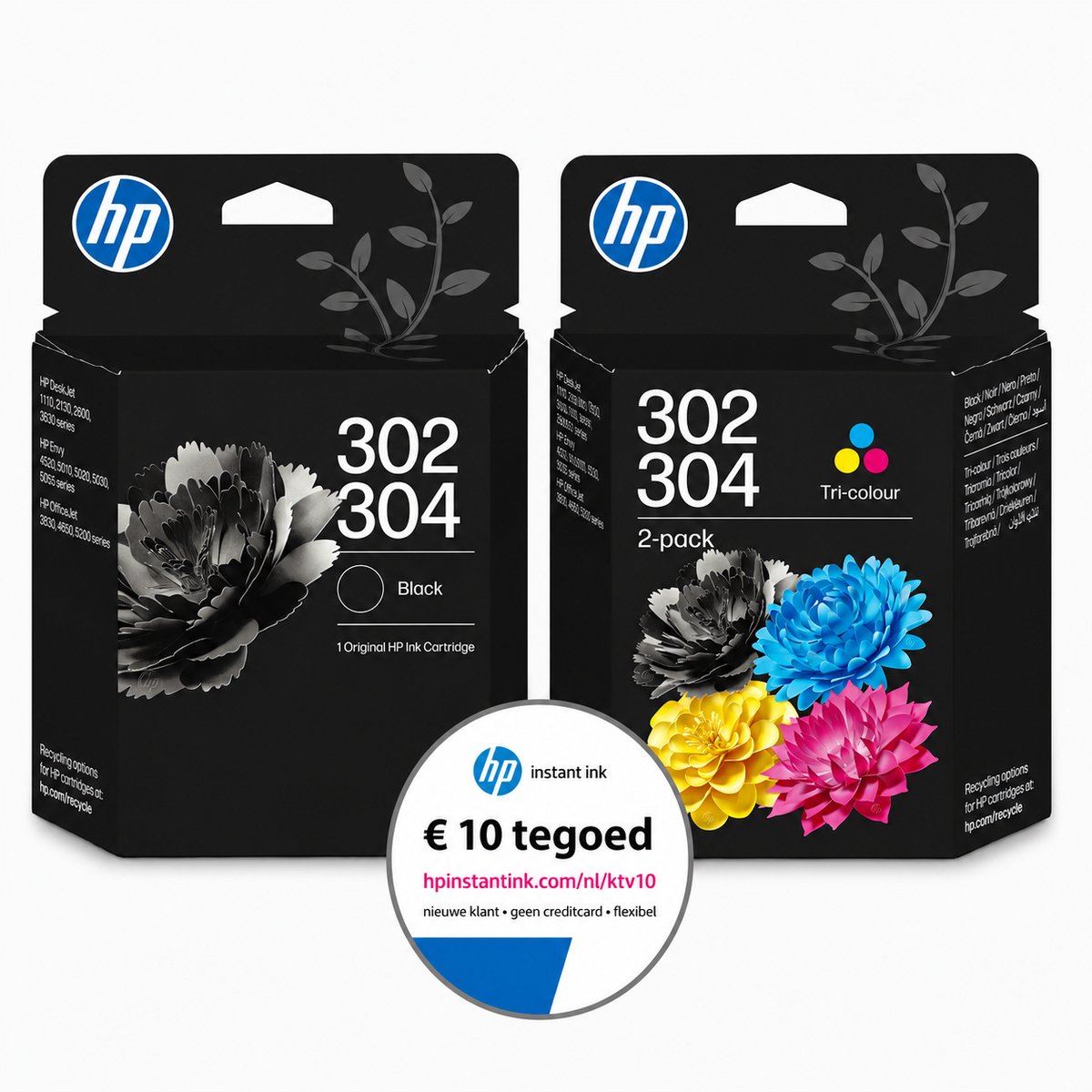 HP 302/304 - Inktcartridge - Origineel - #02/304 Kleur & 2x 302/304 Zwart - + Instant Ink tegoed