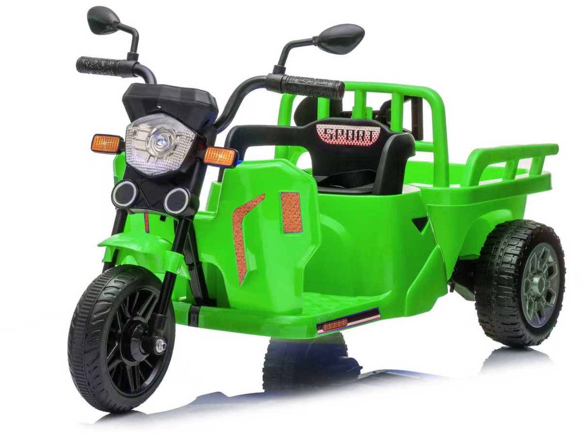 Triumpunpre - Elektrische Kindermotor 12V - Aanhanger & Schep - Afstandsbediening - Bluetooth & LED (Groen, 3-6j)