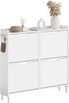 SoBuy Schoenenkast voor entree - Schoenenrek van hout met led en design - Voor entree en hal, voor kleine ruimtes - Wit, 100 x 19 x 93 cm, FSR100-E-W