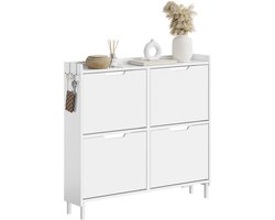 SoBuy Schoenenkast voor entree - Schoenenrek van hout met led en design - Voor entree en hal, voor kleine ruimtes - Wit, 100 x 19 x 93 cm, FSR100-E-W
