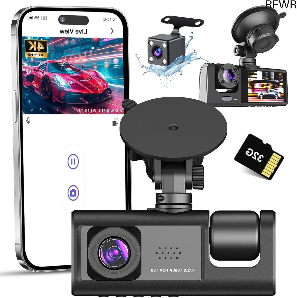 Auto Camera - Rijcamera Recorder - Veilige Rit - 3 Kanaals Opname - 170 Graden Hoek - Zwart