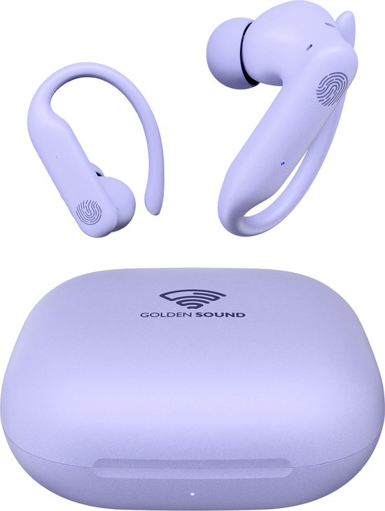 Golden Sound Sport Draadloze oordopjes - 80 uur batterijduur - Active Noise Cancelling - 45dB - Sport oordopjes - Oortjes draadloos - Bluetooth oortjes - Paars