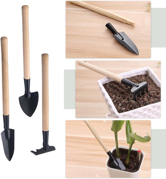 BRENZOOS- Tuingereedschappen Set van 6 - Mini-schop/Tuinhark/Bloempotschop - Roestvrij/Vuilafstotend - Dikke/Houten Handgreep - Lichtgewicht/Praktisch - Tuinset van Brenzoos — afbeelding 2