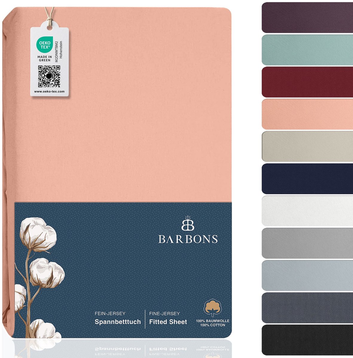 BARBONS hoeslaken 140 x 200 - hoeslakens Jersey 145 g/m² - 100% katoen - roze