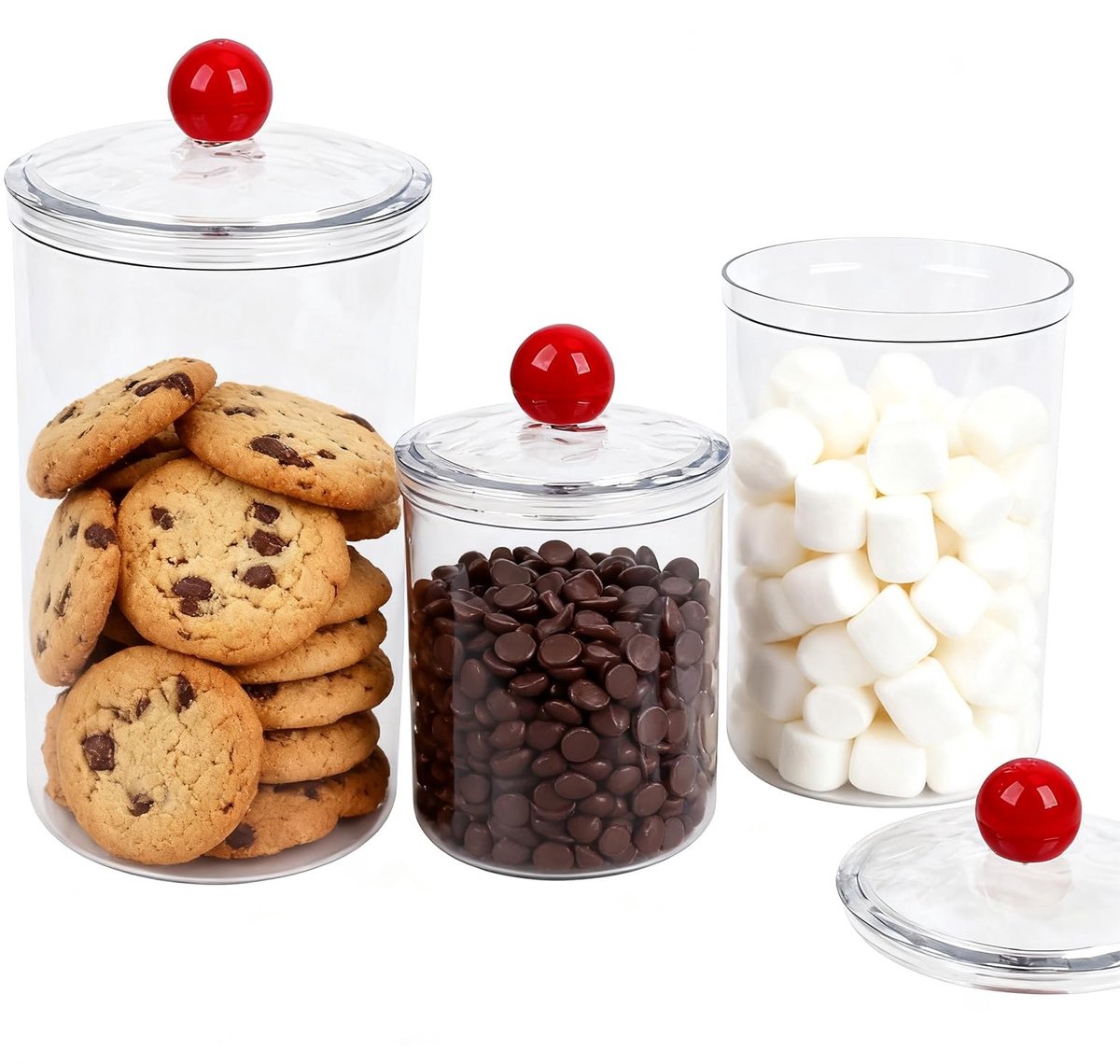 Dailygoods- Plastic Pot - Set van 3 - Luchtdichte Potten - Transparant - BPA-vrij - Capaciteit 2000/1400/900 ml - Voor Snoep en Snacks - Opbergpot