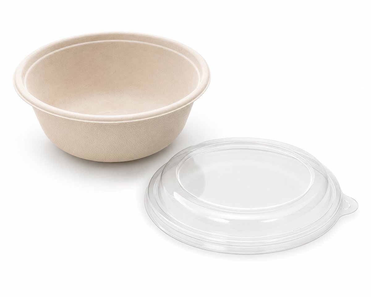 Sabert suikerriet rond magnetron bakje - 1500 ml met deksel - 75 stuks