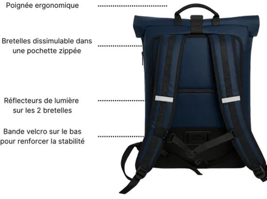 BADAWIN Anna 2-in-1 Fietsrugzak 27L – Waterdichte Fietstas & Rugzak – Laptopvak 17 inch – Rolltop – Bagagedrager met Haken – Blauw — afbeelding 2