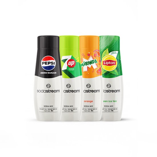 SodaStream Mixbox siropen - Pepsi Zero, Lipton Ice Tea Green, Miranda & 7UP Zero - Goed voor 36L bruisende drank - 4 stuks - 4x440ml