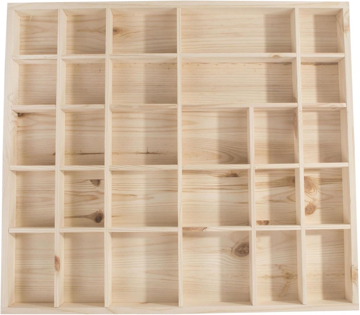 Houten Display Kast - Opbergrekje - Verzamelingen Tonen - 28 Vakjes - 45 x 40 cm - Natuurl
