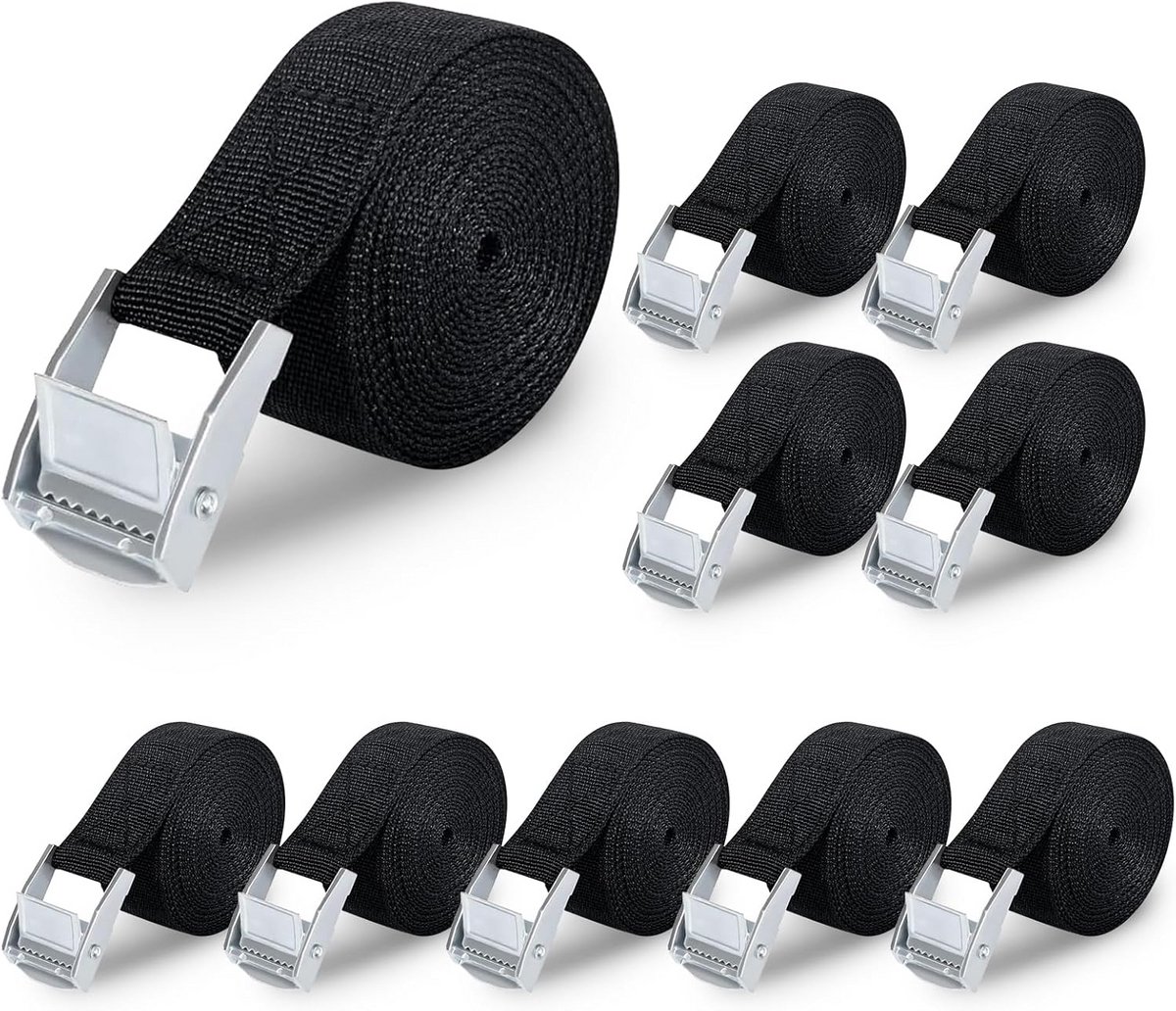 Spanbanden - Sjorbanden - Bagage Vastzetten - Zinklegering Sluiting - 50 cm 10 stuks - Zwart