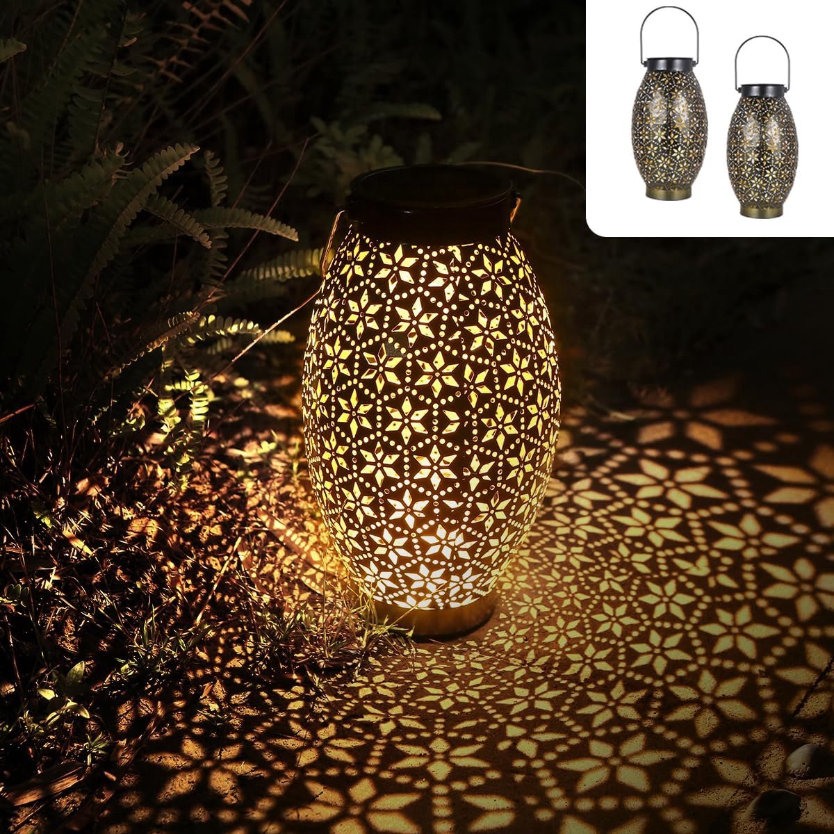 Solar Lantaarns - Decoratieve Lampen - Tuin Verlichten - Vintage Design - 2 Stuks - Zwart
