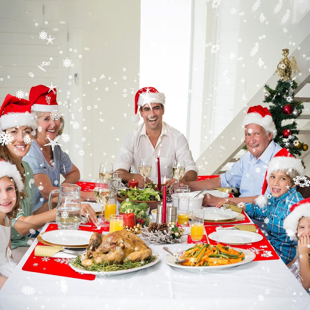 12-delige PVC Kerst Placemats en Onderzetters Set Rood Tafeldecoratie