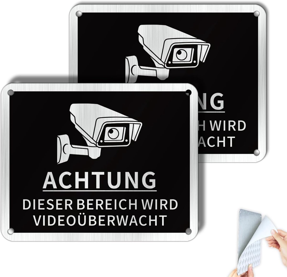 Waarschuwingsbord Video - Camerabewaking - Veiligheid Verhogend - Zelfklevend Aluminium - 5x12cm 2 Stuks - Geborsteld