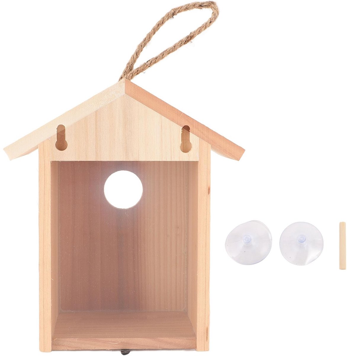 Dailygoods- Vogelhuisje met Zuignap - Houten Nestkast - Ideaal voor Verschillende Vogelsoorten - Sterke Bevestiging - Transparant Ontwerp - Goede Isolatie