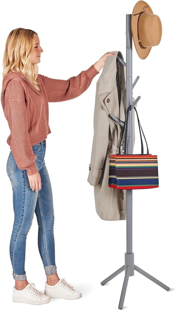 Houten Kapstok - Staande Garderobe - Ruimte Besparen - Verstelbare Hoogtes - 174 cm - Grij