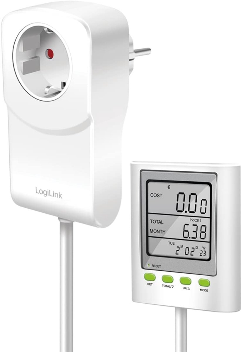 Energiekostenmeter - Stroommeter Verbruik - Energie Besparen - CO2 Emissie Berekening - 1.2m Kabel - Wit