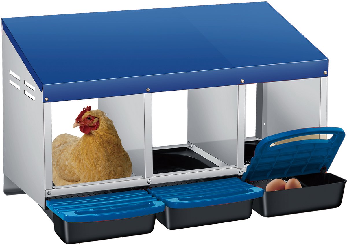 Kippenlegnest - Nistkast voor Kippen - Voor Buiten en Pluimvee - 79,5x48x47 cm - 3 Afdelingen - Blauw
