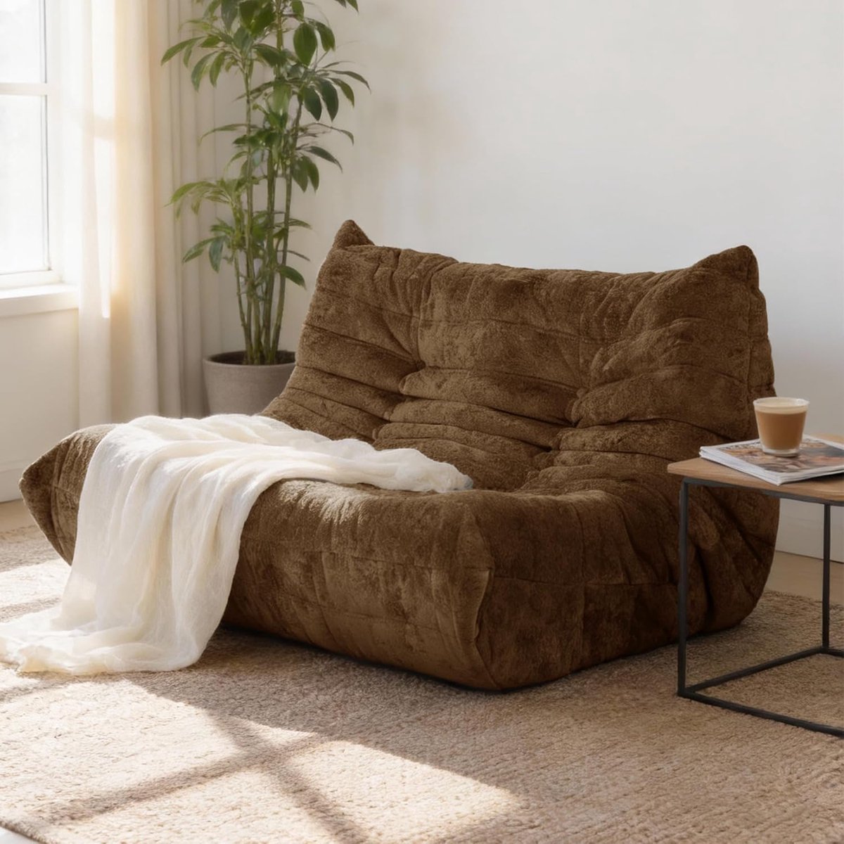 Vloerbank 2-Zits Lounge Chair XXL 118 x 93 x 65 cm – Ergonomische Vloerstoel met Memory Foam Schuim, Fluweel Look, Frameloos Design, Antislip Bodem, Moderne Loungestoel voor Woonkamer, Gaming & Lezen – Mobili Bella