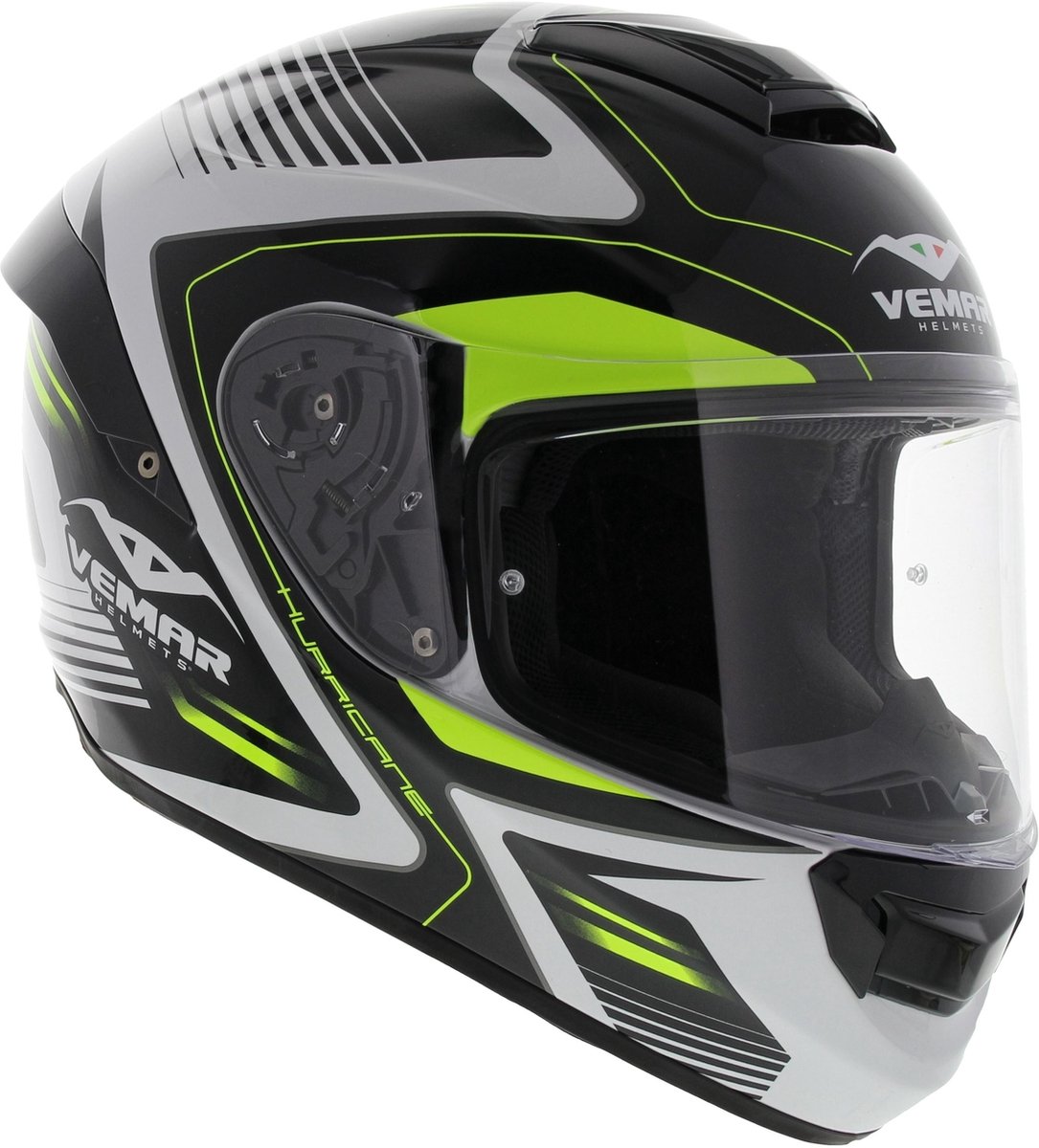 Vemar Motorhelm Hurricane Laser glans wit geel zwart - Maat XL