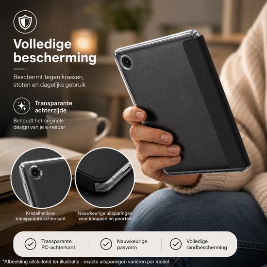 Geschikt voor Kobo Libra Colour / Libra 2 Hoes - Magnetische Sleepcover - Transparante Backcover - Zwart van Geschikt voor — afbeelding 2