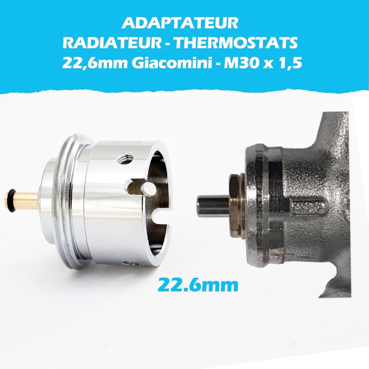 Adapter Giacomini - Thermostaatkop aansluiting - Verwarming aanpassen - Massief metaal - 226 mm naar M30 - Chroom