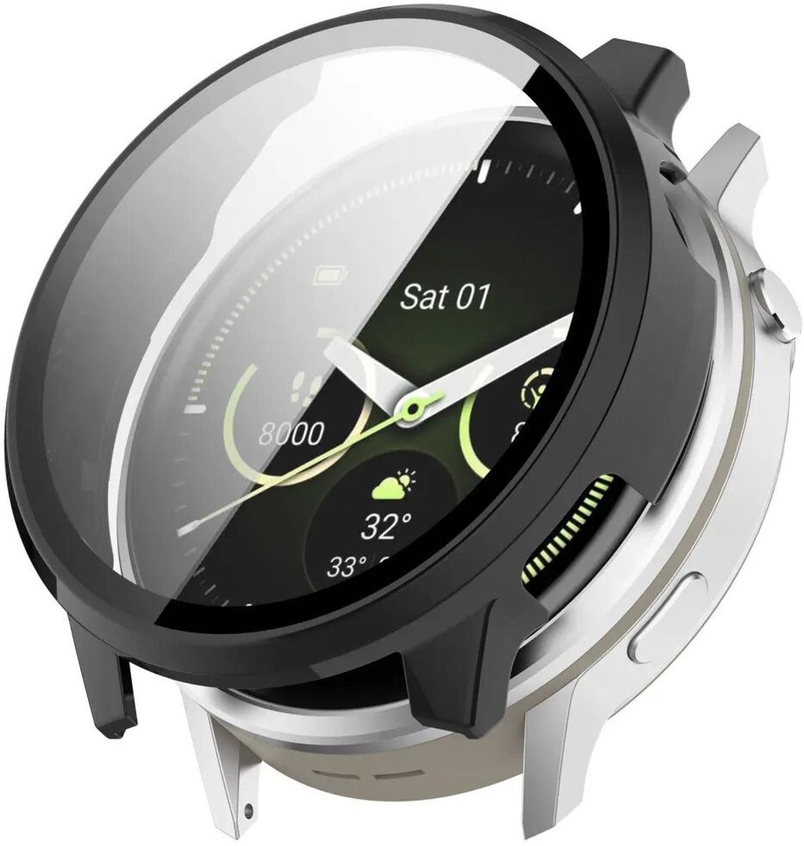 Hoesje met Ingebouwde Tempered Glass Geschikt voor Garmin Venu 4 45MM - Smartwatch Hoes met Screen Protector - Hard Plastic Bumper Case - Zwart