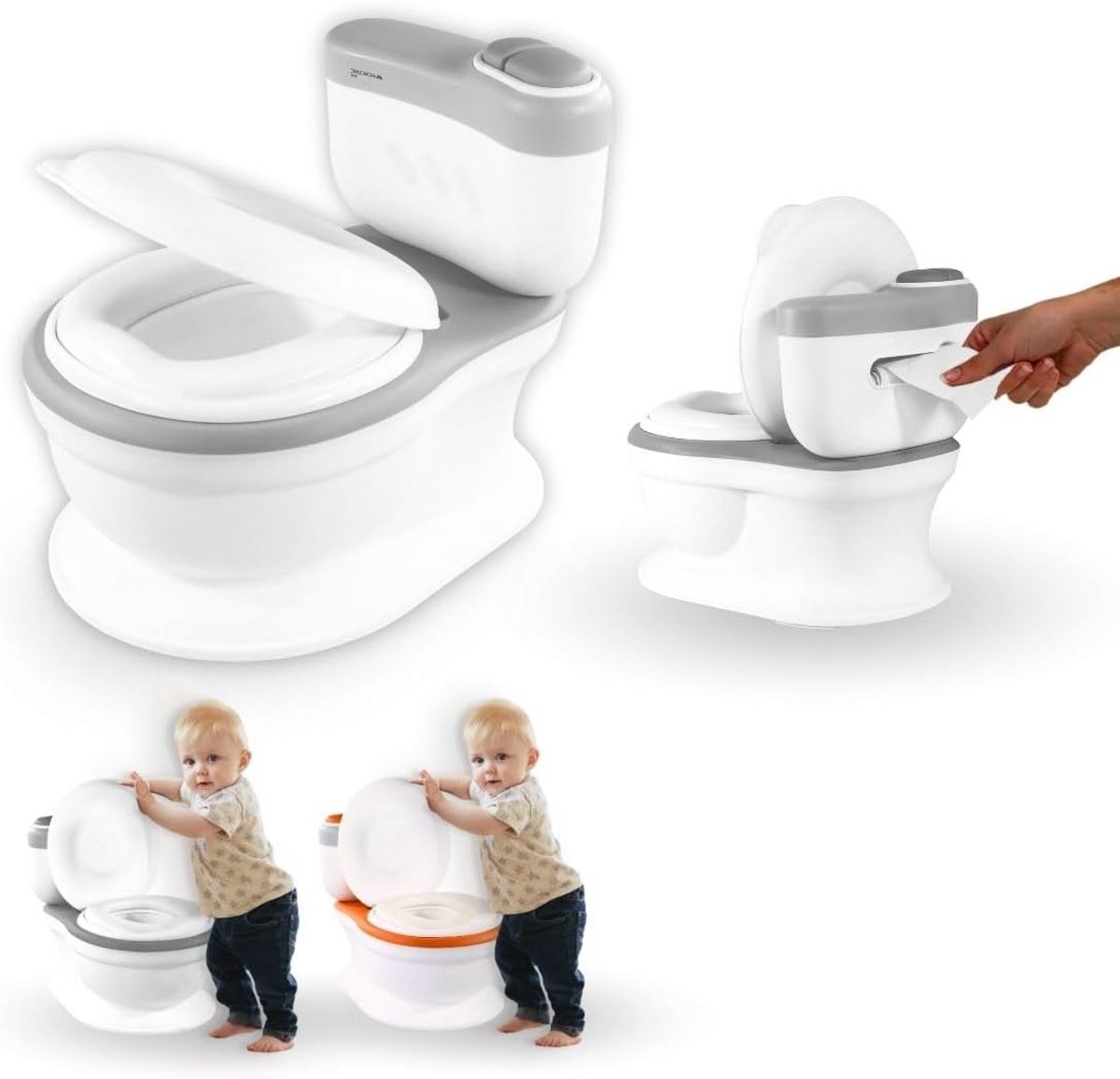 Kindertoilet - Baby potje - Zindelijk worden - Met geluid - 1-3 jaar - Grijs
