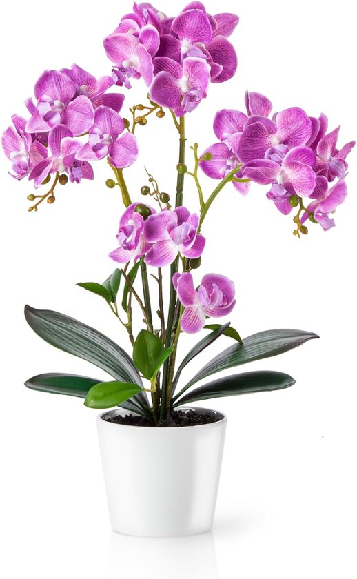 Kunstorchideeën Pot - Decoratieve Bloemen - Woonkamer Decoratie - Echte Keramiek - 46 cm - Roze